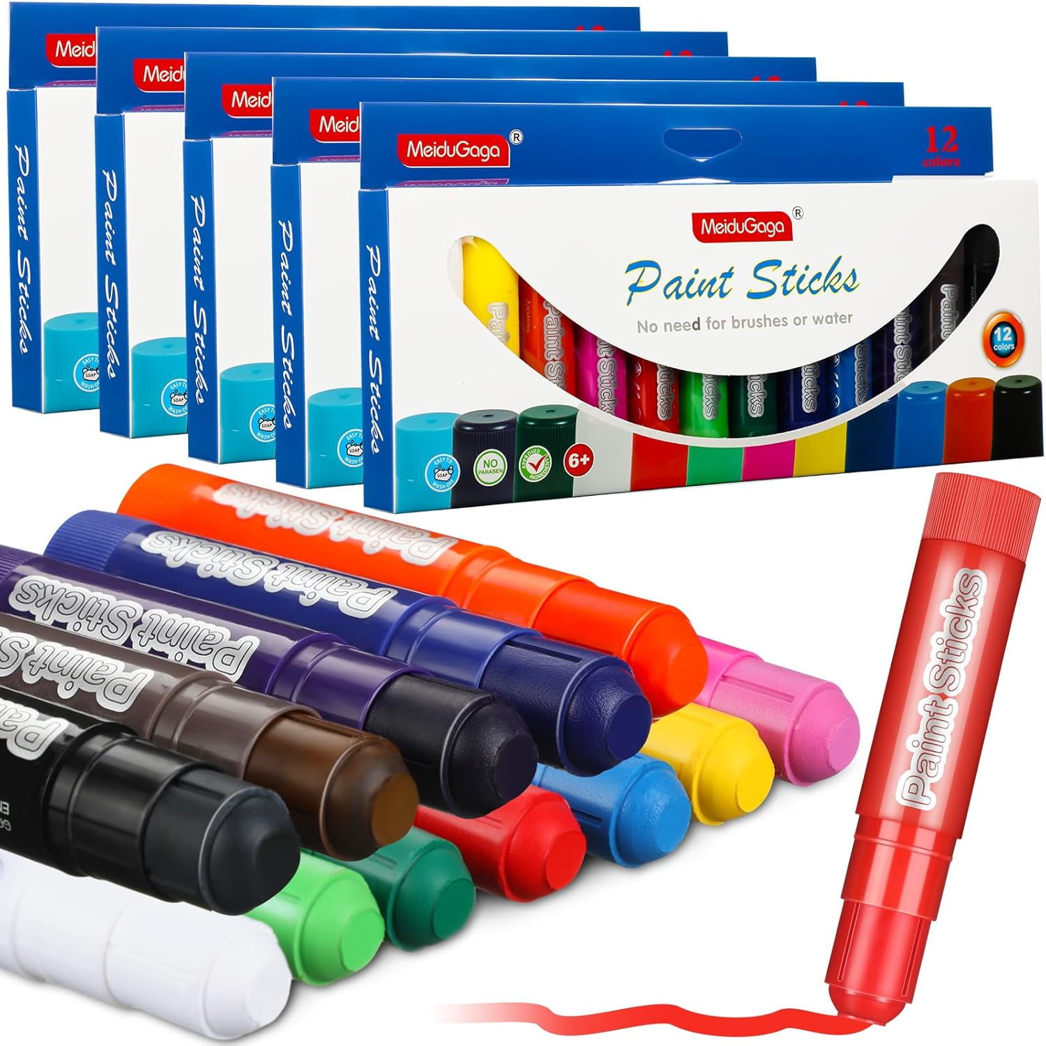 Noveread 60 Pcs Tempera Paint Sticks Kids Washable Paint