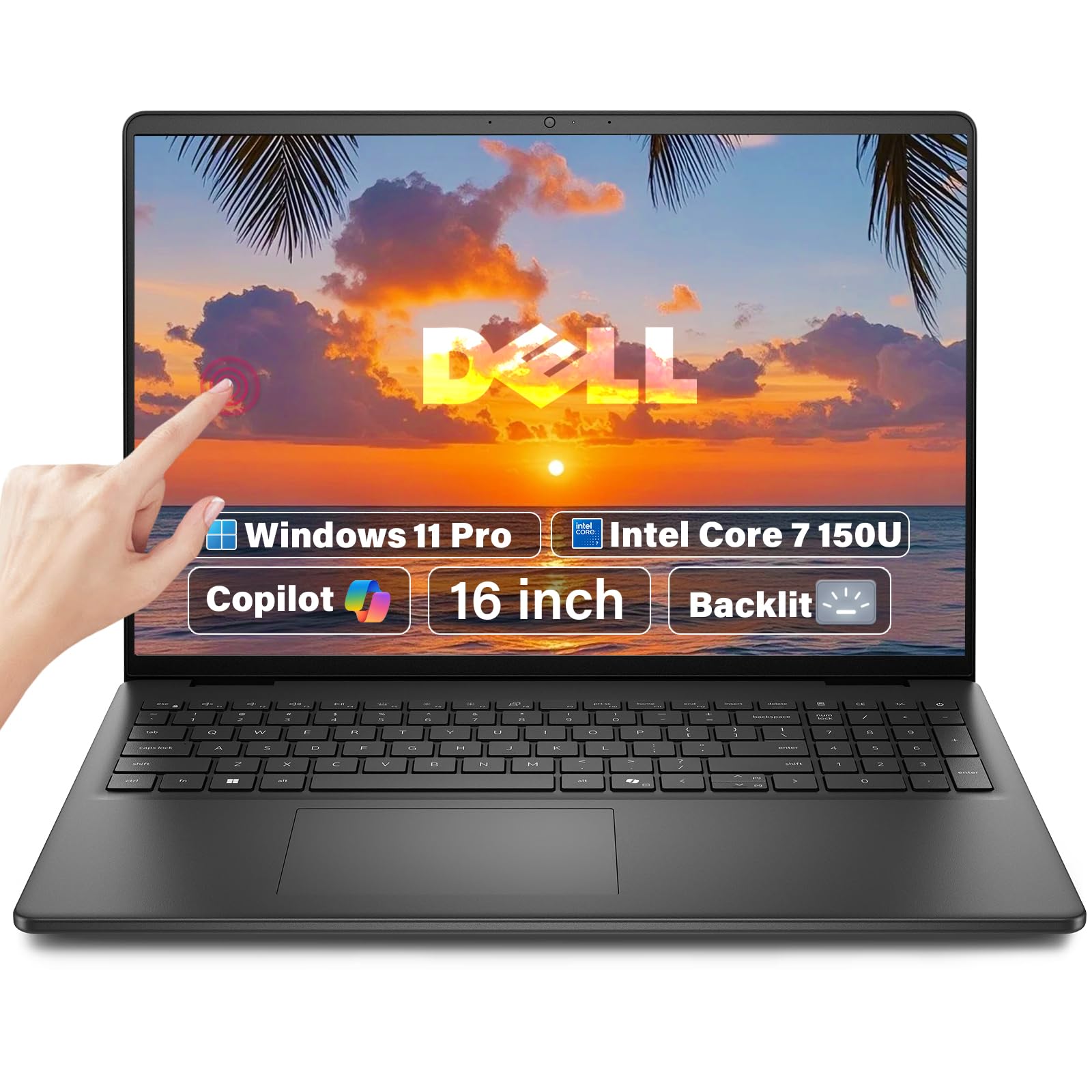 Dell 16 Laptop Touchscreen Computer, 16:10 FHD+Touch 300Nits, Intel 10-Core 7 150U(Up to 5.4 GHz), Backlit Keyboard, Copilot AI, HD-RGB Camera,