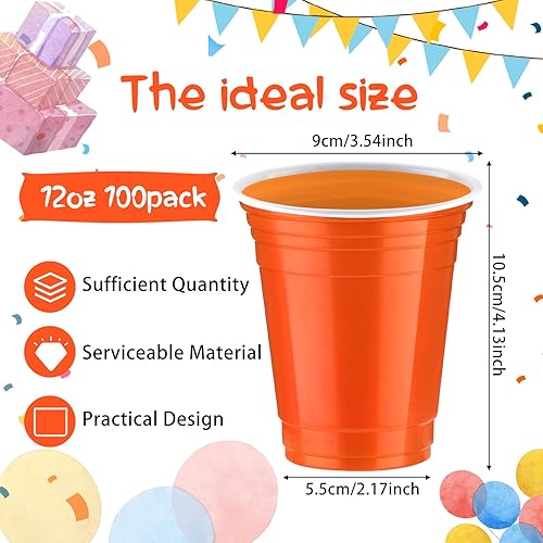 Miniatura 9 de Sabary Paquete de 100 vasos de plástico de 12 onzas, vasos de graduación resistentes, vasos desechables con líneas, vasos para bebidas para camping,