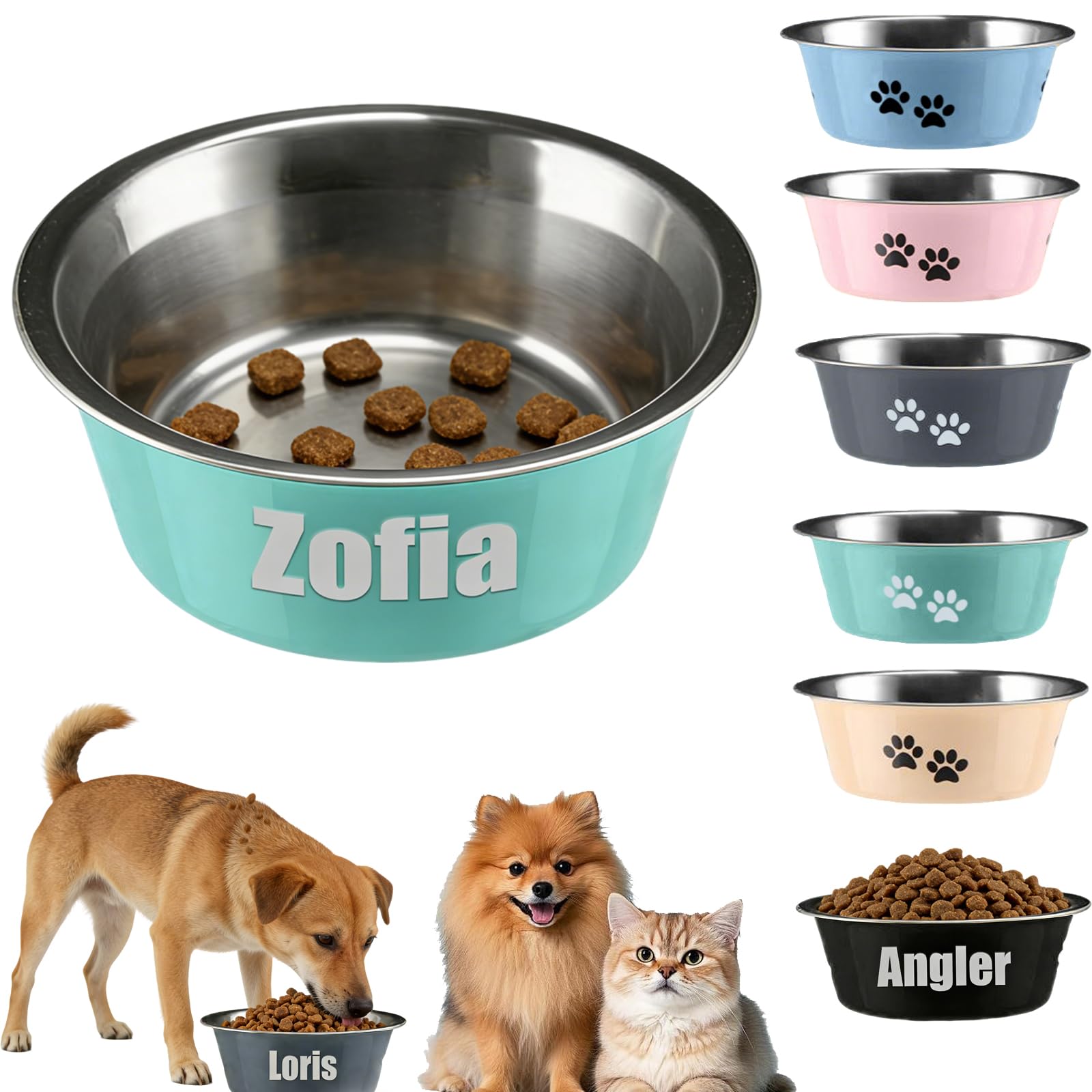 Personalized Stainless Steel Pet Bowl with Name – Custom Engraved Dog & Cat Food/Water Bowl, Non-Slip Base, 3 Sizes (S, M, L) & 6 Colors, Durable 304 Steel, Gift Perfect (Cyan, M)