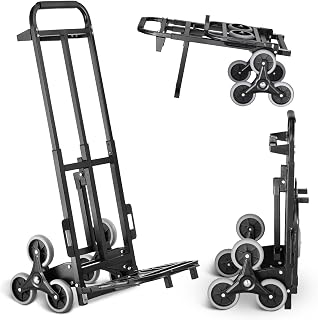 Happybuy Stair Climbing Cart, 460 lbs Capacity Stair Climber Hand Truck and Dolly, Heavy-Duty Folding Trolley with Dual Handle, 6 Wheels & 2 Elastic Ropes for Home, Office, Shopping, Moving