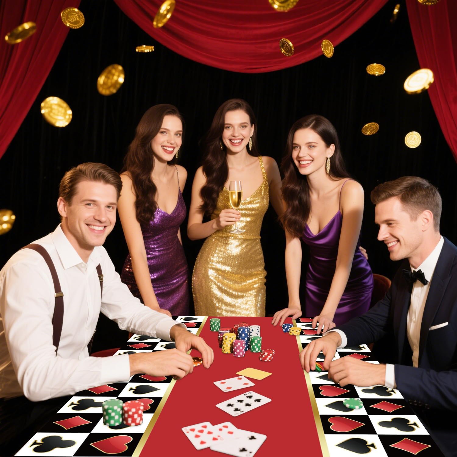 4 Pcs Casino Tablecloths, Red and Black Poker Table Cover Playing Card Tablecloth for Casino Theme Party Decorations Poker Game Birthday Supplies