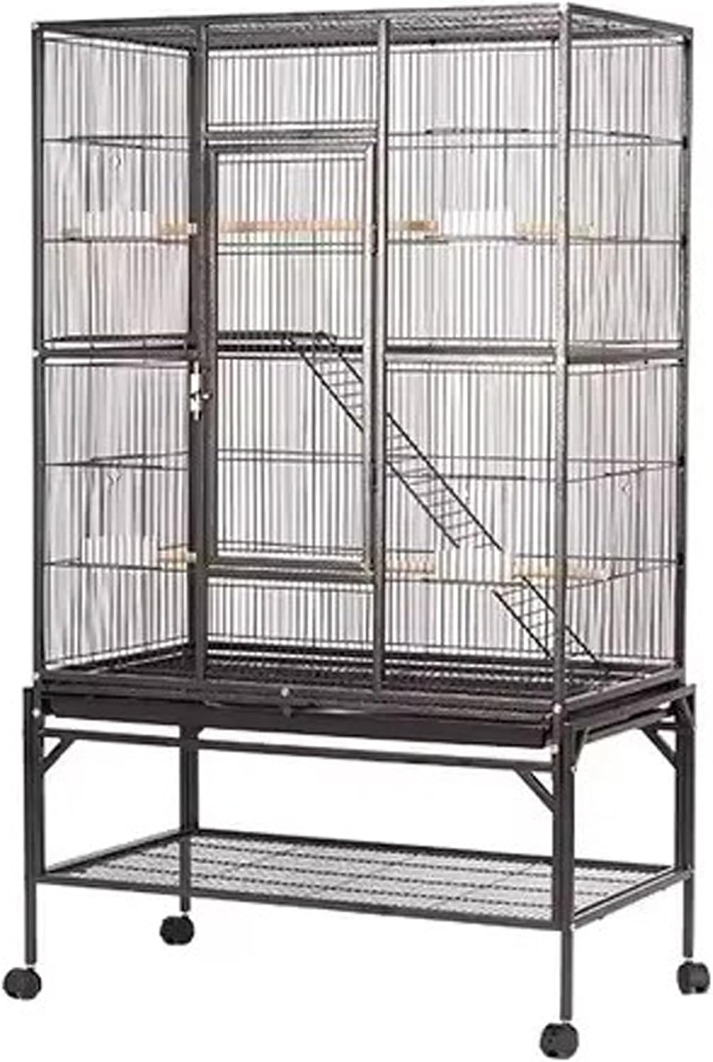 MBOX Gaiola para Pássaros 133x77x46cm 2 Andares com 4 Rodízios 360°, Bandeja Removível – Gaiola para Calopsita, Papagaio, Aves Médias e Grandes – Espaço Inferior para Armazenar Ração – Preto