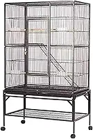 MBOX Gaiola para Pássaros 133x77x46cm 2 Andares com 4 Rodízios 360°, Bandeja Removível – Gaiola para Calopsita, Papagaio, Aves Médias e Grandes – Espaço Inferior para Armazenar Ração – Preto