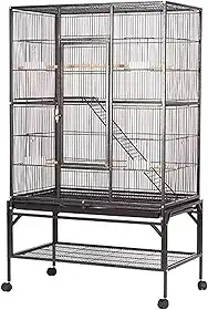 MBOX Gaiola para Pássaros 133x77x46cm 2 Andares com 4 Rodízios 360°, Bandeja Removível – Gaiola para Calopsita, Papagaio, Aves Médias e Grandes – Espaço Inferior para Armazenar Ração – Preto