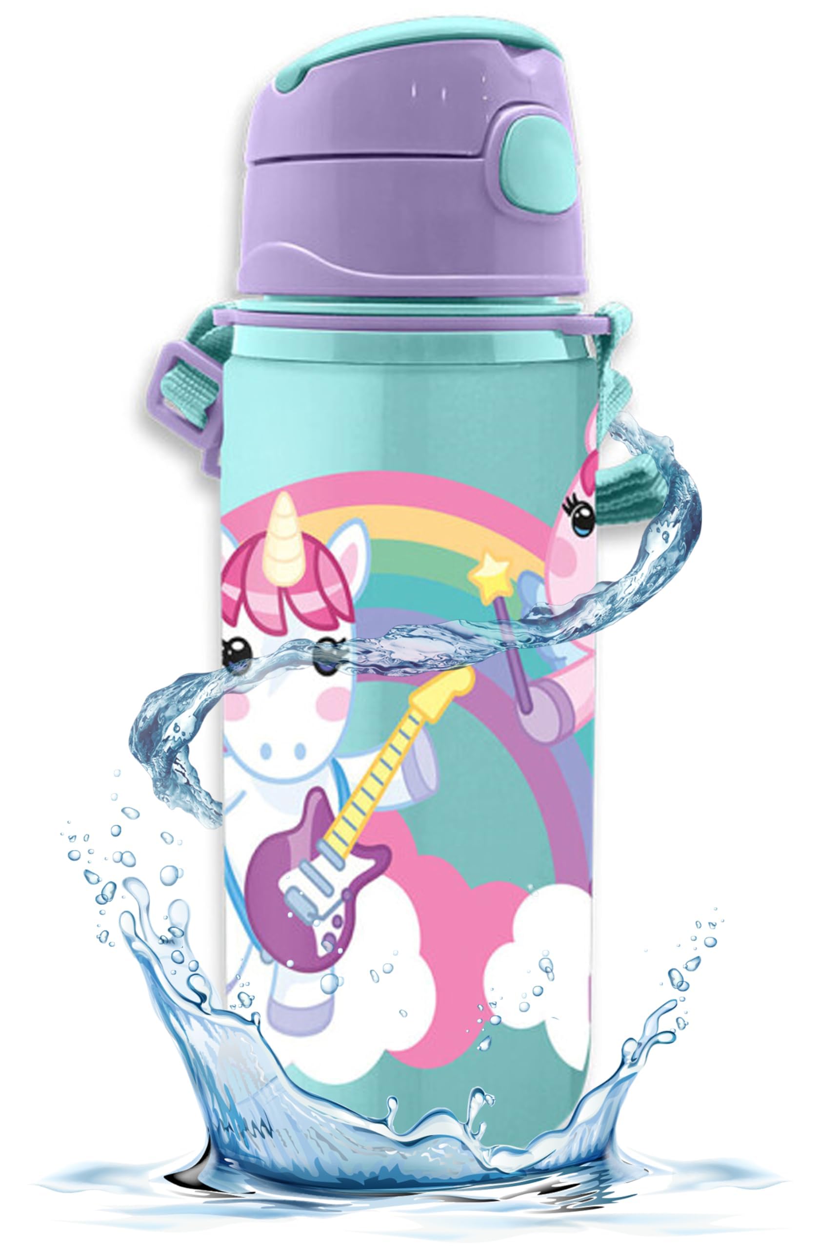Srv Hub Girls Sweet Dreams Unicorn Kids Water Bottle 600Ml – Aluminium Leak Proof Drinking Bottle For With Straw, Bpa Free Reusable Metal Water Bottle For School, Sports & Travel