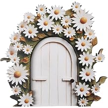 White Daisy Frame Fairy Door - Tree Stump Decor, Fairy Door and Windows for Trees Glow in The Dark Fairy Doors Miniature Fairy Garden Accessories for Wall Tree Fairy Garden Outdoor Decor with Stump
