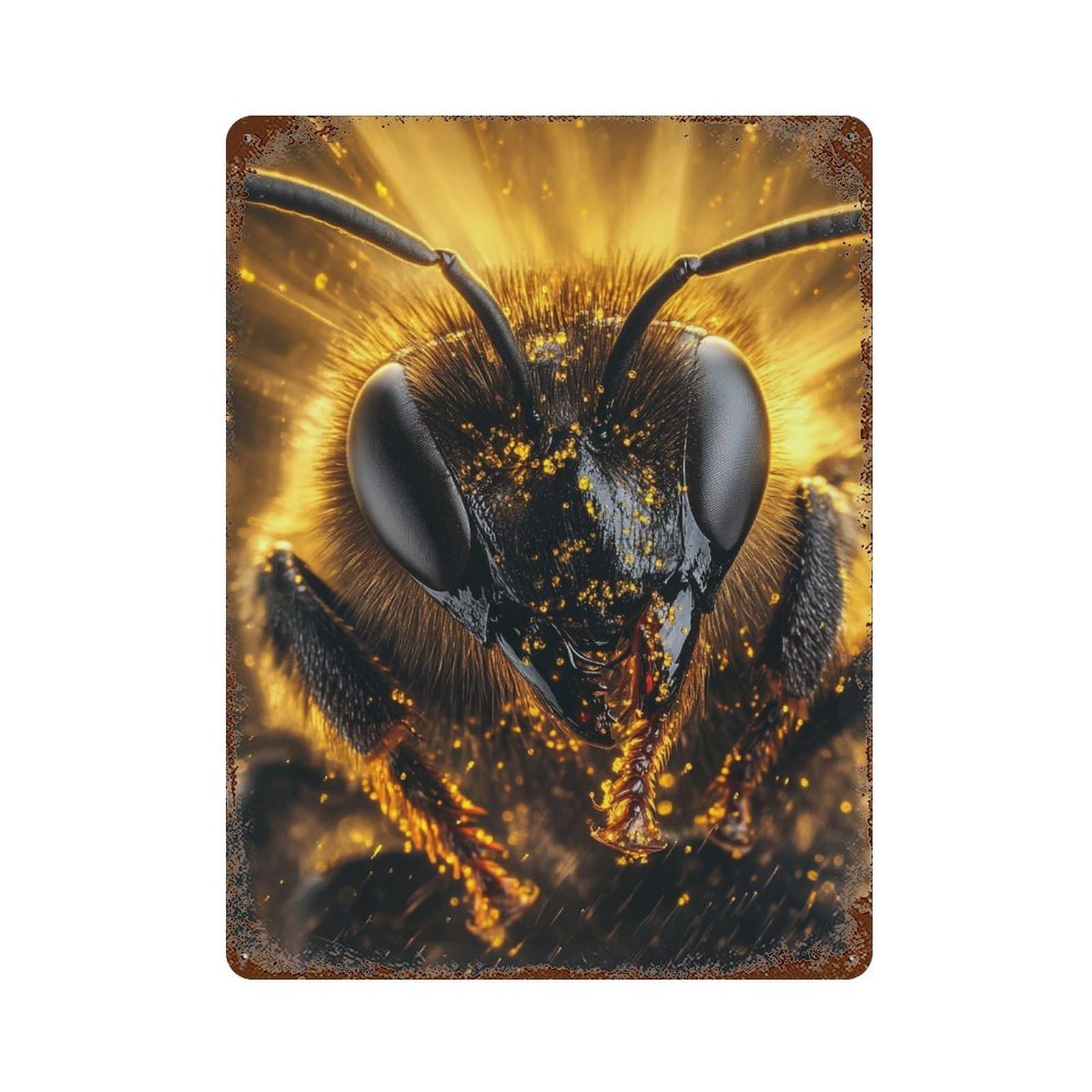 Golden Bee Close-Up 15.7"x11.8" Retro Metal Sign, Shabby Chic Decor for Garage, Bar And Workshop Decor