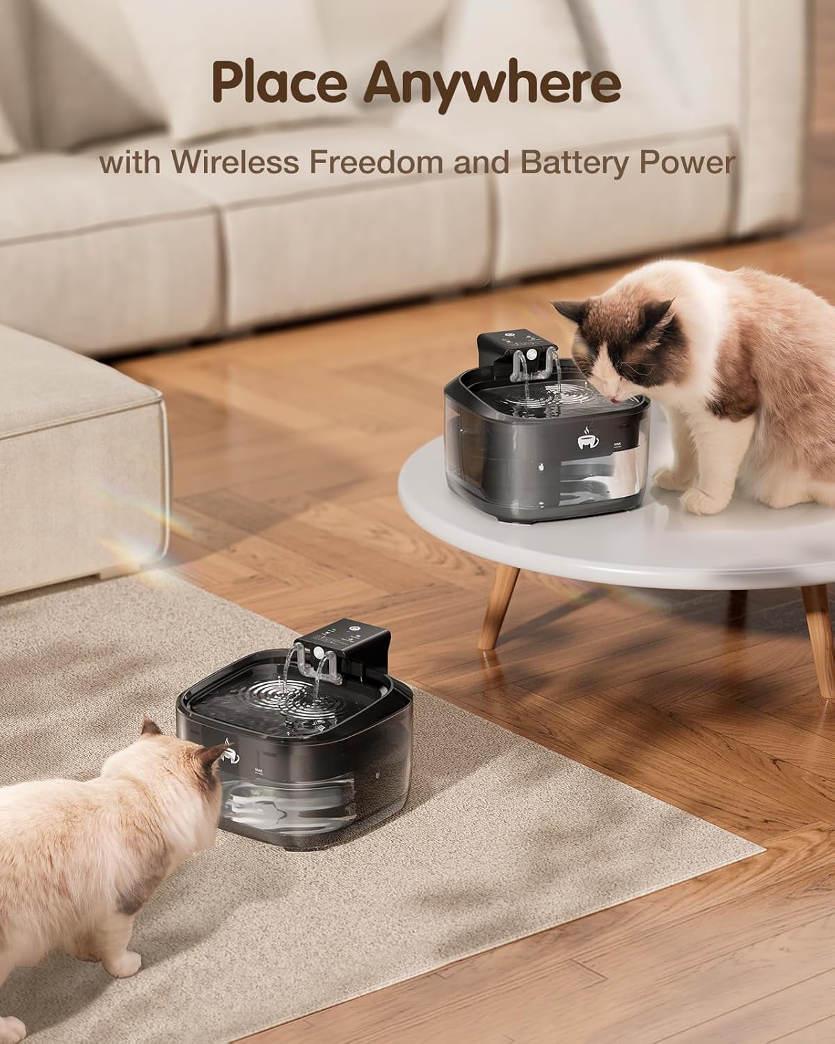 Cat Water Fountain Cordless 108oz/3.2L, Pet Drinking Fountain with 5000mAh Rechargeable Battery, 3 Modes, Motion Sensor, Ultra Quiet, Automatic Cat Fountains Indoor for Small Pets, Bright Black
