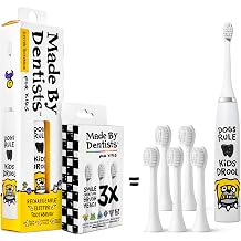 Made by Dentists Kids Electric Toothbrush - Rechargeable Vibrating Toothbrush with Timer, Includes 6 Replacement Heads, Gently Cleans Teeth, Kid & Toddlers Age 2+, Bulldog