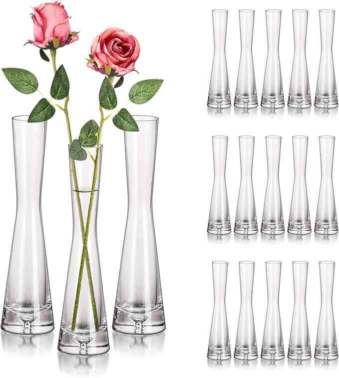 Hewory Glass Bud Vases for Centerpieces Set of 18, Handmade