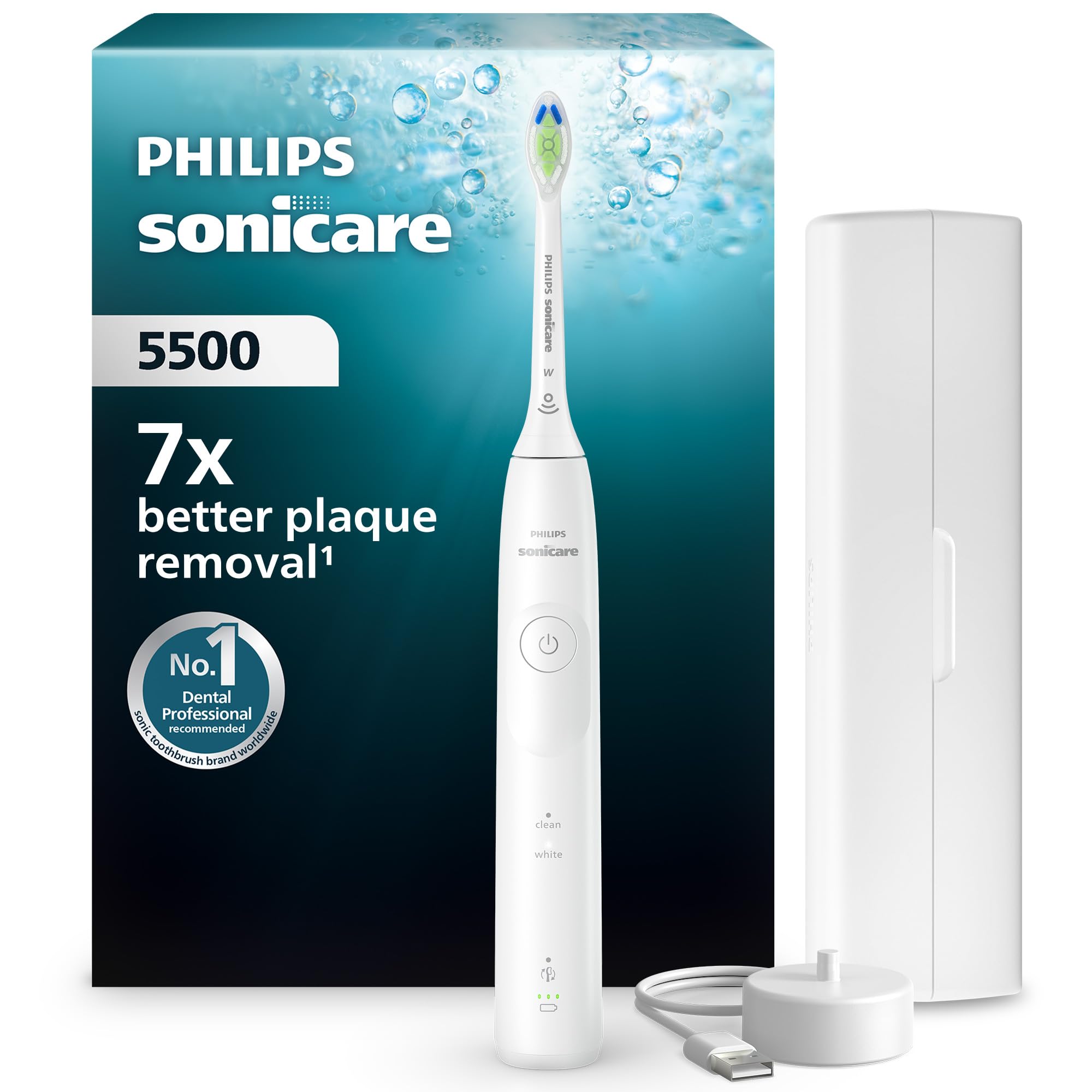 Philips Sonicare 5500, spazzolino elettrico sonico con 2 modalità, avviso di pressione, EasyStart, Smartimer e BrushPacer, bianco, modello HX7110/02 [Nuova tecnologia]