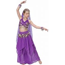 Breevo Genie Costume for Girls, Halloween Belly Dance Outfit Kids | Dance Recital Costume; Sparkly Genie Style Works for Halloween, School Events, Stage, Cosplay, and Dress-Up
