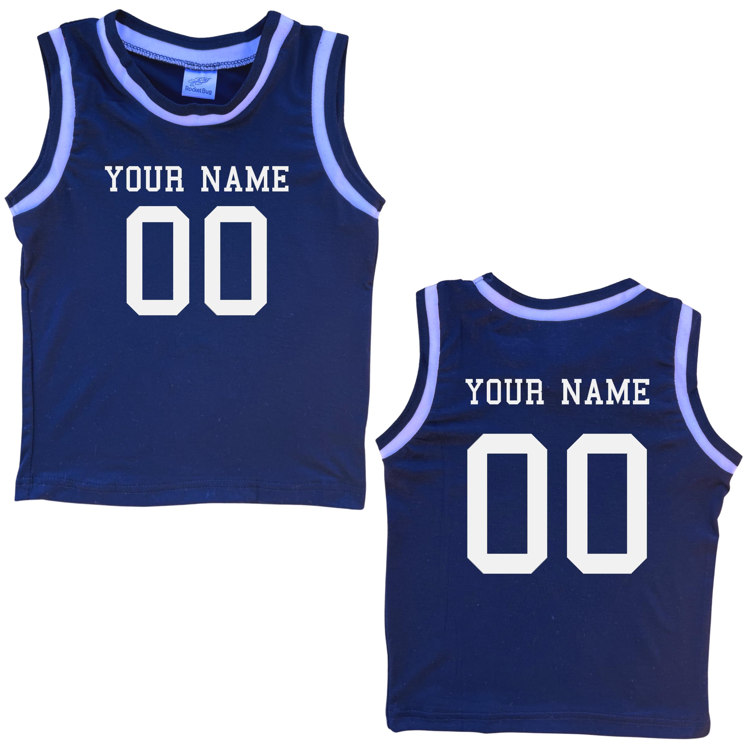Custom Sleeveless Basketball Sport Jersey for Toddlers - Personalized with Name & Number-Front and Back - (3 Years, Navy)