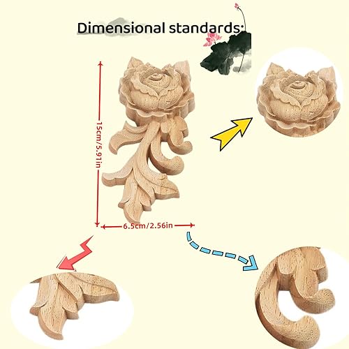 Miniatura 3 de 4 piezas de apliques de madera tallada en madera Onlays Onlays DIY tallados muebles apliques Onlays sin pintar centro tallado calcomanía para puerta