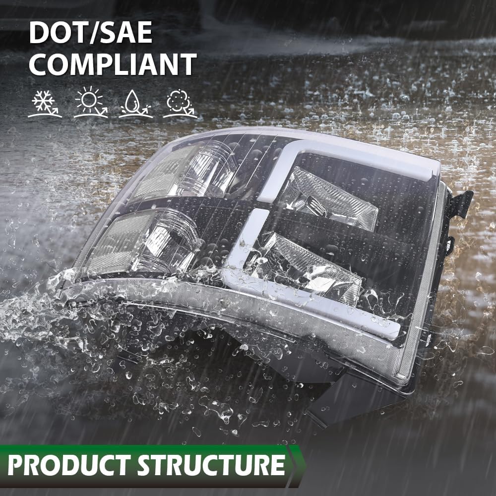 GRAND ORANGE LED DRL Tube Projector Headlights Assembly w/o Bulbs Compatible with Chevy Silverado 1500 2007-2013/Fit Silverado 2500 HD 3500 HD 2007-2014 Clear Lens Black Housing Clear Reflector