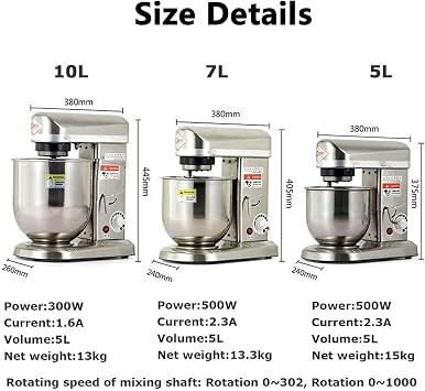 Dough Mixer with Dough Hook - Tilt Head Spiral Stand Mixer for Pizza, Bakery, Bread, and Cake - Multifunctional 5L Capacity
