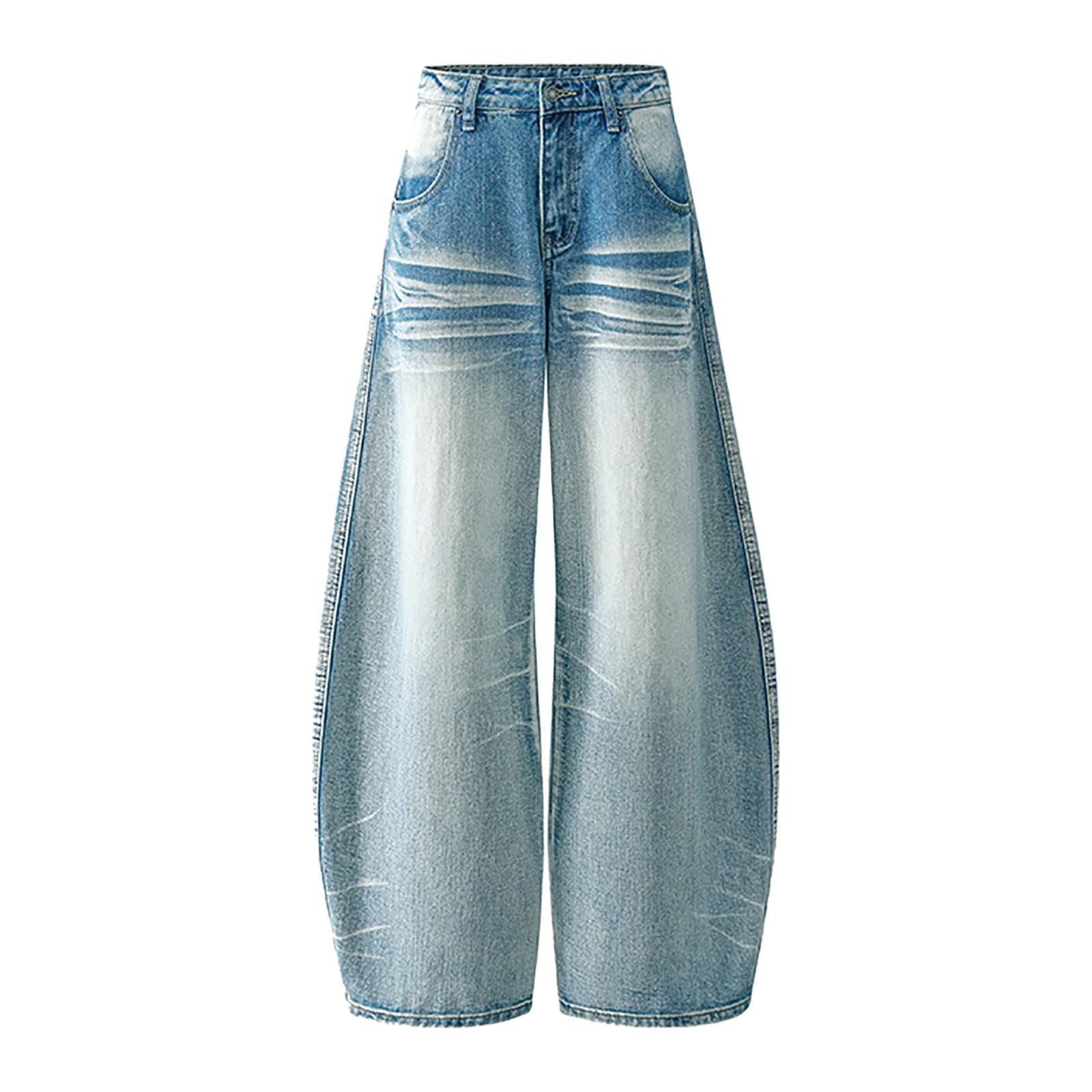 Baggy Jeans Uomo Pantaloni Flared Larghi Salopette Y2K Moto Cargo Loose Jins Slim Invernali Strappati Fit Elefante Bootcut Balloon