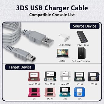 3DS Charger with PSP Charger Cable for Sony PSP 1000 2000 3000 Nintendo 3DS PlayStation Vita 1000 USB Data Cable & Charging Cord 3FT