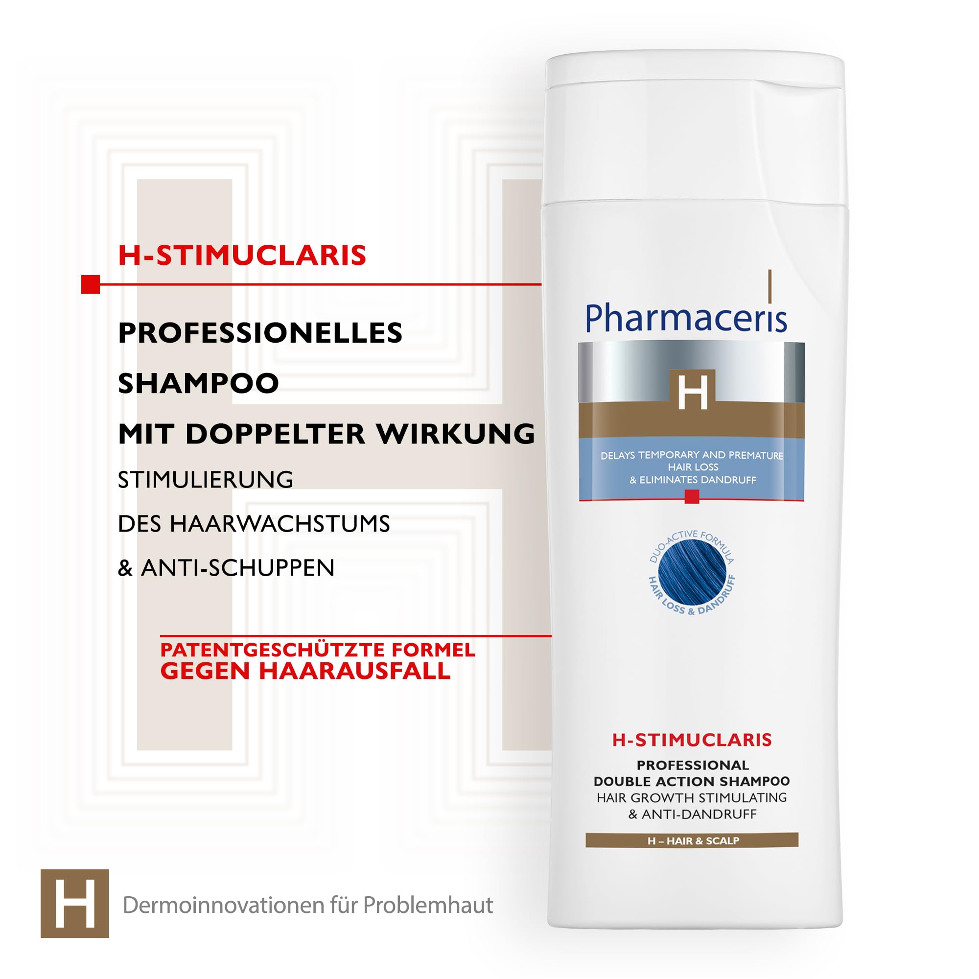 Pharmaceris H Stimuclaris, Double Action Shampoo, Haarwachstum Stimulierendes und Anti-Schuppen-Shampoo, gegen Fettiges Haar, Haarpflege für Frauen und Männer - 250 ml