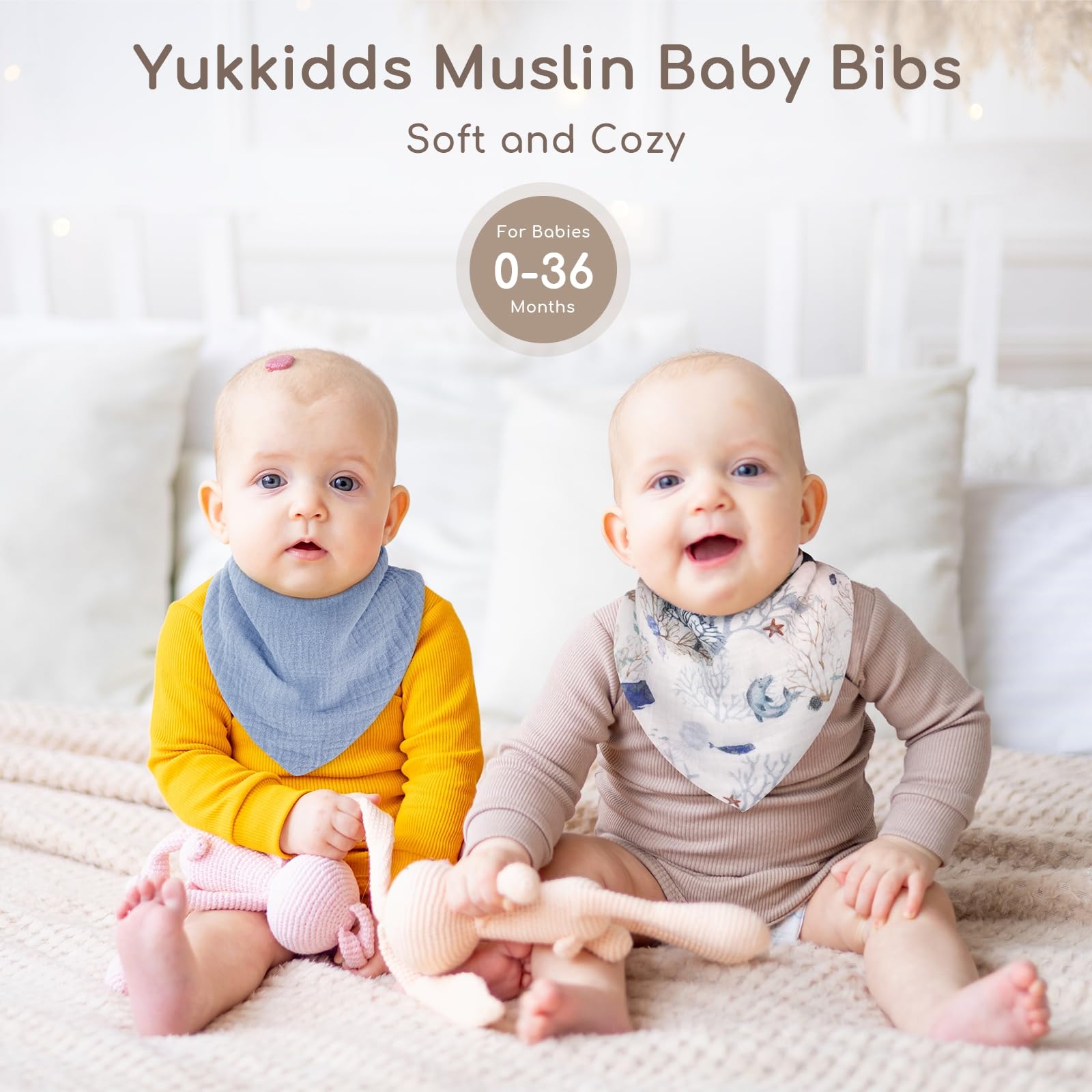 Yukkidds Baby Bibs 100% Muslin Cotton Dribble Bibs Soft and Absorbent for Newborn Toddler from 0-36 months 6 Pack Blue Rainbow - Image 2