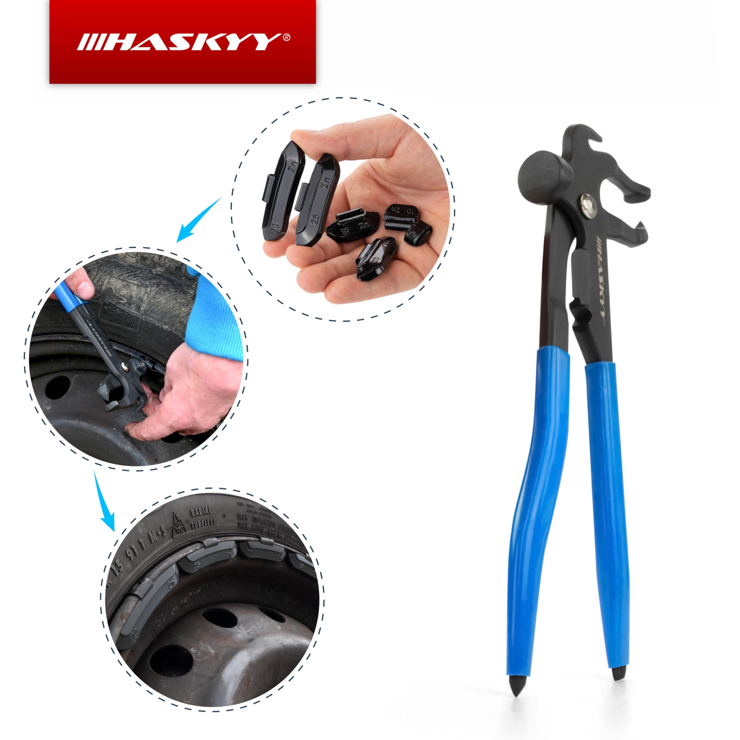 HASKYY Pasta de Montaje para Neumáticos Negra 5 kg – Kit de Montaje de Neumáticos con Extractor de Válvulas, Instalador de Válvulas, Alicate de Equilibrado para Pesos Adhesivos y de Golpe & Tiza Grasa