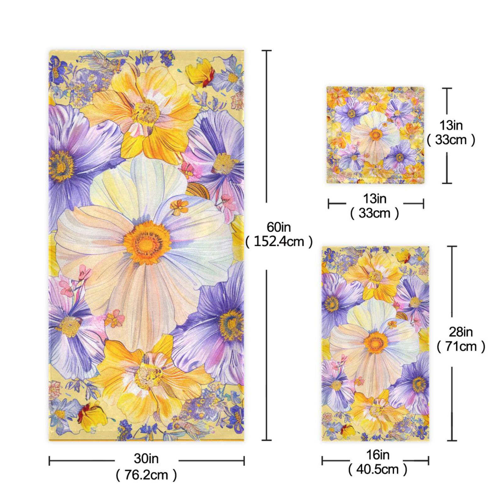 Set di 3 asciugamani morbidi per il viso in stile bohémien, con fiori e fiori gialli luminosi, 1 asciugamano da bagno, 1 asciugamano da bagno, 1 asciugamano, 1 asciugamano, per casa, cucina e famiglia