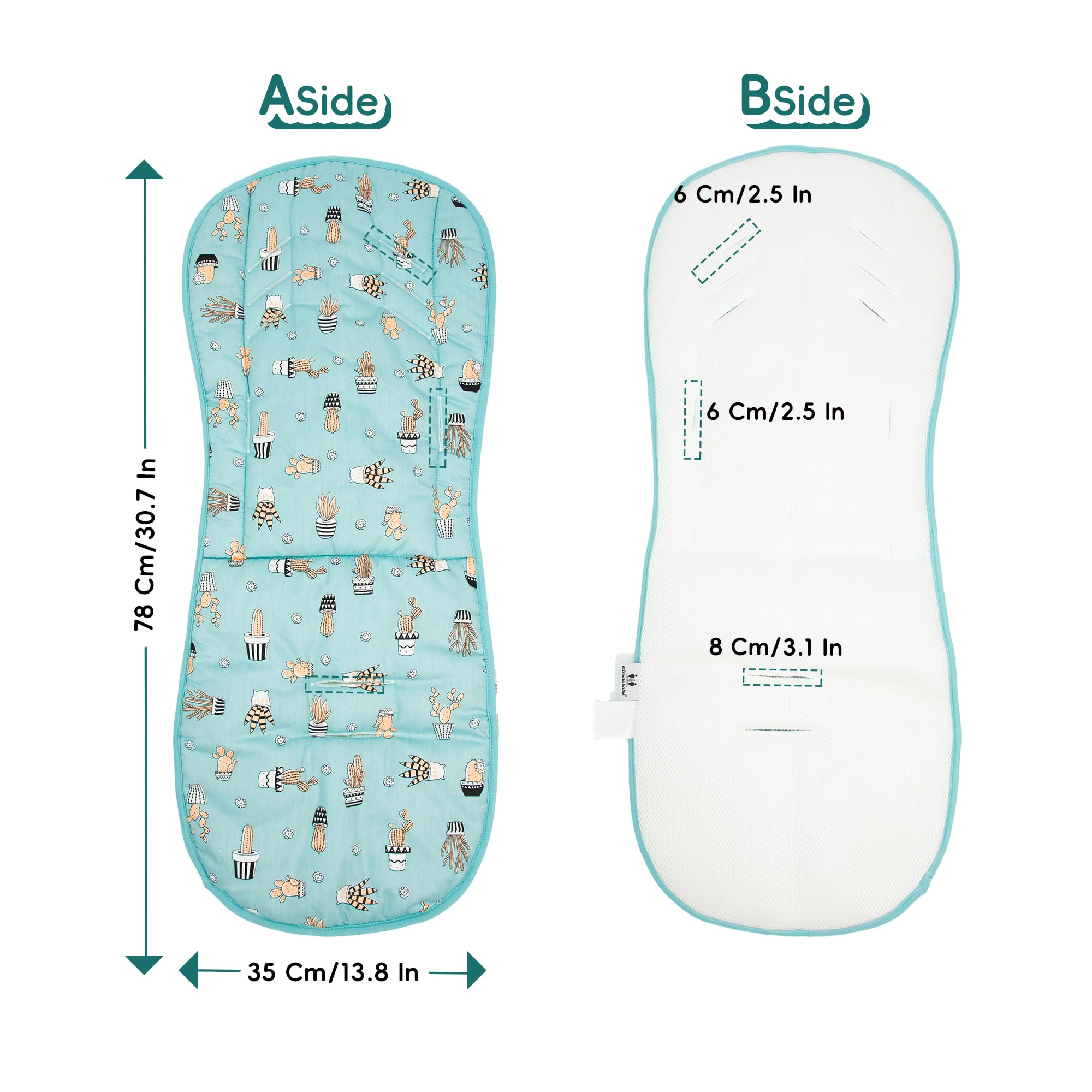 Baby Pushchair Seat Liners,Universal 3D Mesh Breathable Double-Sided Pram Seat Liner,Baby Stroller Liner Pad Seat Cover Seat Cushion for Toddler Infant,Reversible,37x80cm(Blue Cactus) - Image 2