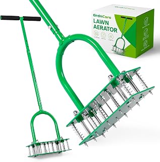 GrdnCare Lawn Aerator Tool: 15 Iron Spikes, 6-Spring Self-Cleaning, Heavy-Duty Manual Aerator for Deep Soil Loosening & Dethatching