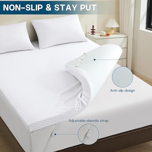 Miniatura 6 de Cubrecolchón de espuma viscoelástica de gel de 3 pulgadas tamaño Queen almohadilla de colchón refrescante para dolor de espalda con funda de bambú