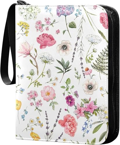 Carpeta de tarjetas coleccionables de rosas florales con 4 bolsillos con 50 fundas extraíbles, carpeta de álbumes de tarjetas de 3 anillos con