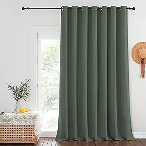 NICETOWN Blackout Sliding Door Curtain 108 inches Long, Grommet Room Darkening Sound Dampening Thermal Curtain Room Divider Drape, Dark Mallard, W100 x L108, 1 Panel