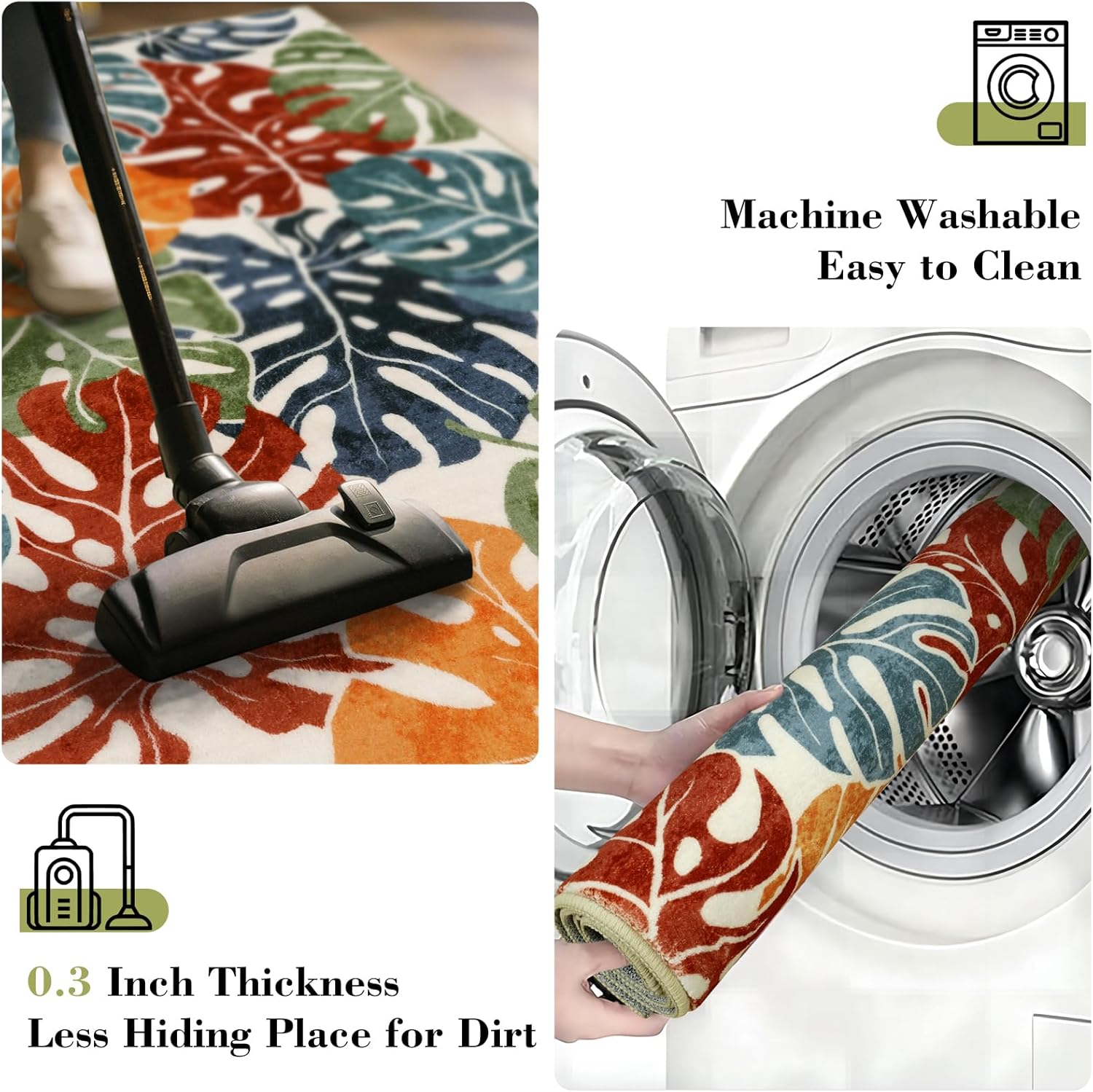 Wonnitar Colorful Washable Rugs 2x3, Tropical Leaves Front Door Entryway Rug, Non-Slip Monstera Bathroom Accent Mat Plant Soft Small Floor Carpet for Indoor Entrance Kitchen Sink Decor