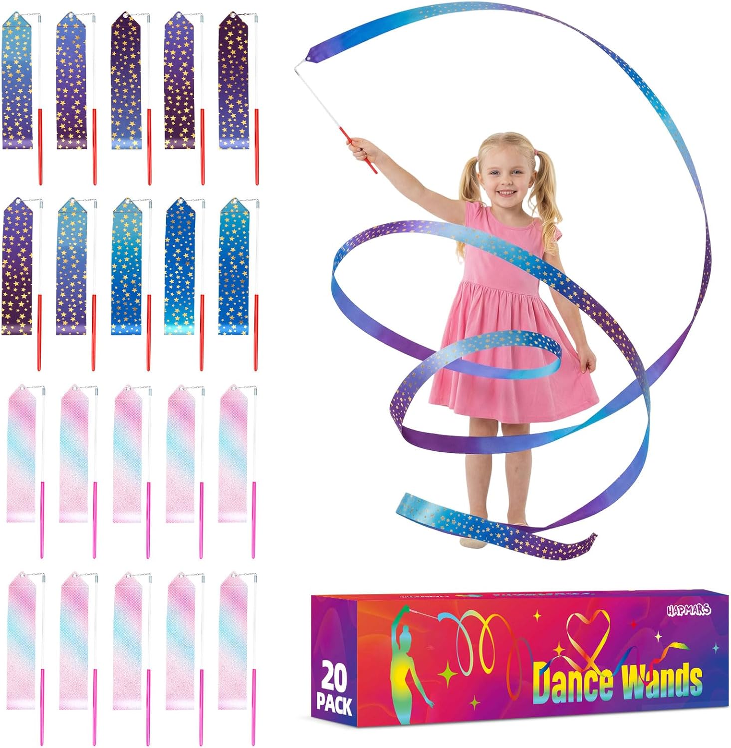 20 Pack Ribbon Dancer Wands for Patriotic Party Favors Supplies, Dancing Ribbon Stars and Stripes Streamers Ribbon Twirling Wand for Independence Day Labor Day Decorations Party Supplies