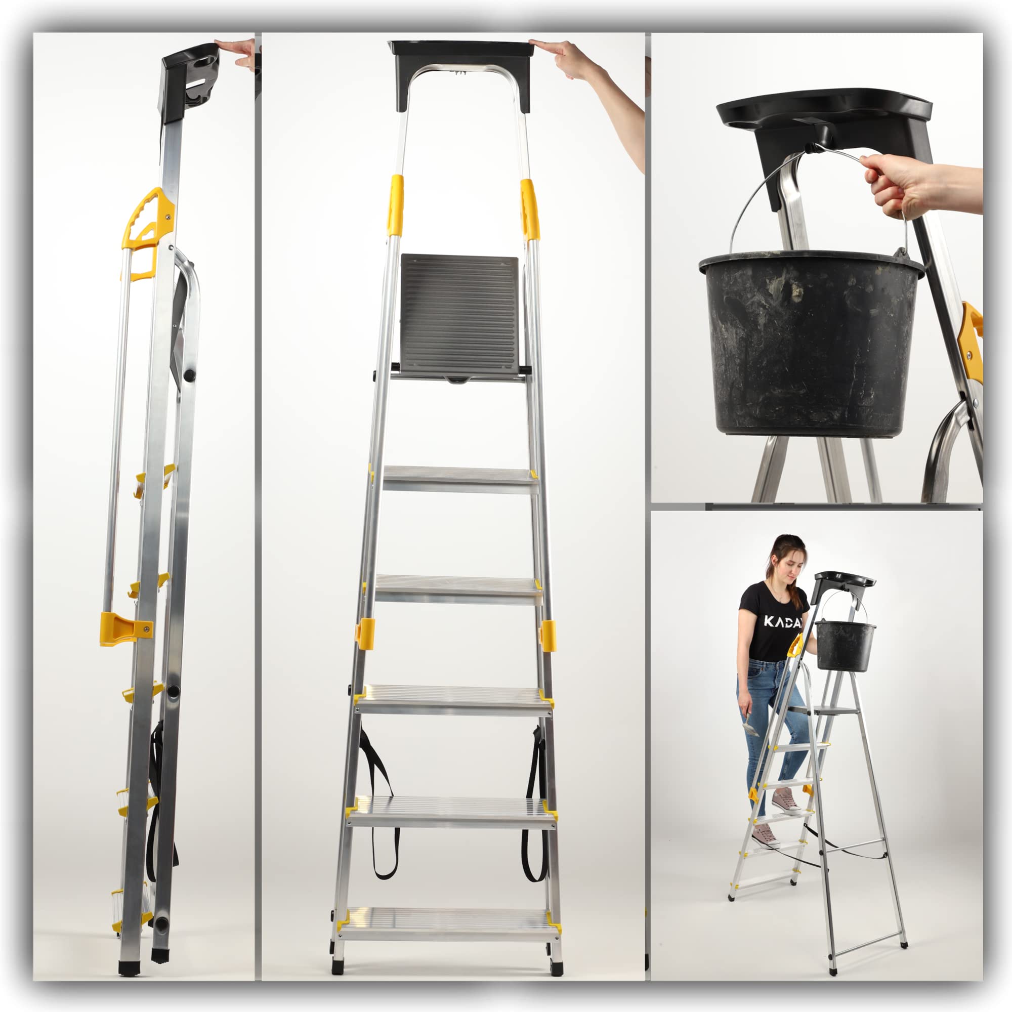 KADAX Échelle en Aluminium avec Une Capacité de Charge de 150 kg, Escabeau avec Conception Robuste pour Travaux Domestiques et Professionnels (6 Marches)