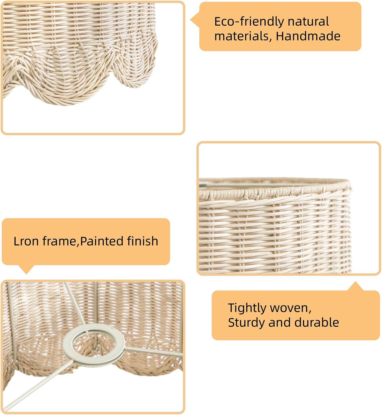 13" Plug in Scalloped Pendant Light, Rattan Hanging Lights with Plug in Cord 15FT Hemp Rope Cord, Dimmable Switch – Indoor Hanging Lamps for Boho Living Room Bedroom (Bulb Included)