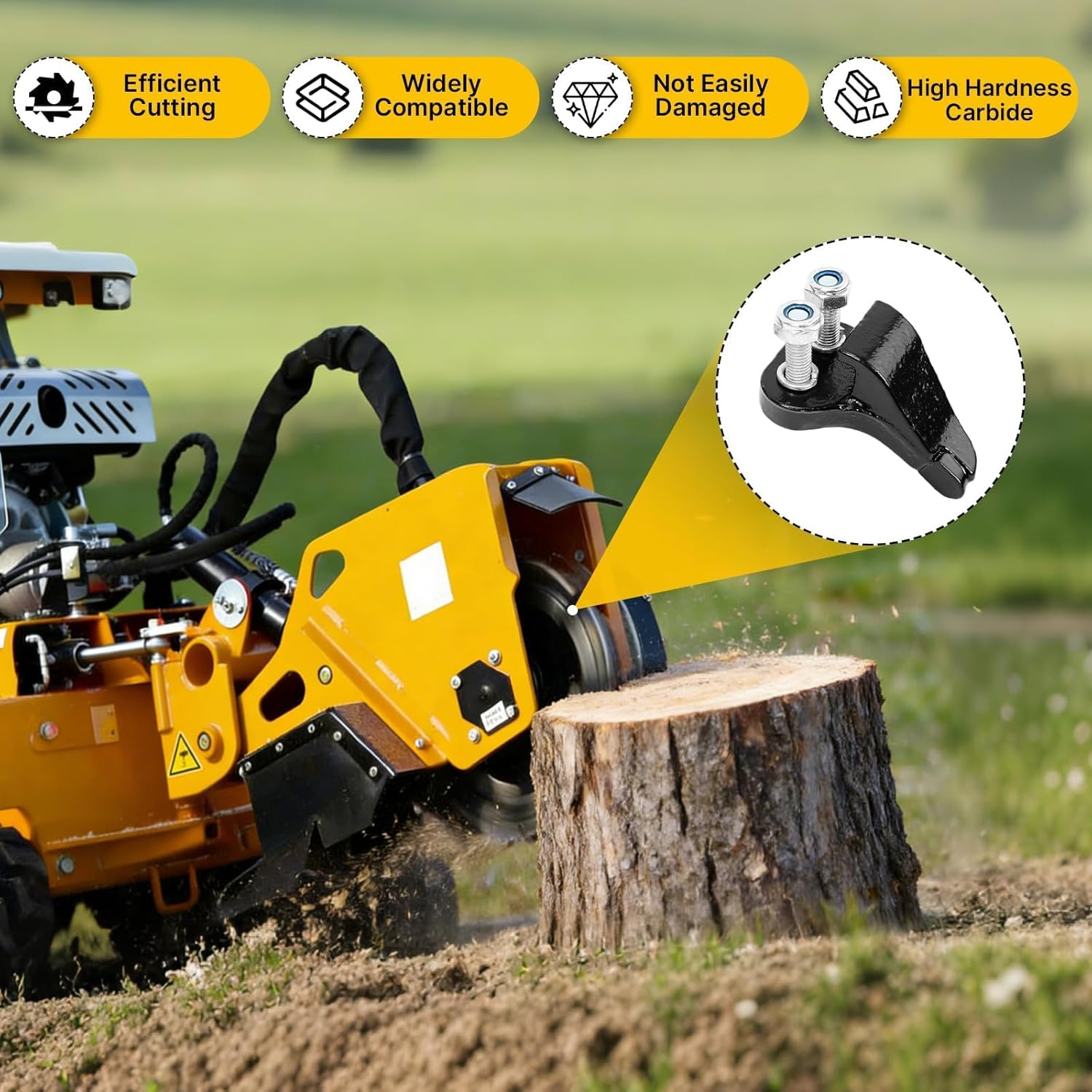 Set of 9 Carbide High Speed Cutting Teeth Fits DK2 Stump Grinder Model OPG777 & for Power King Stump Grinder Model PK0803, Black