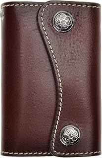 Cartera de piel auténtica con dos botones para llaves, tarjetero, llavero, rojo oscuro, Taille unique