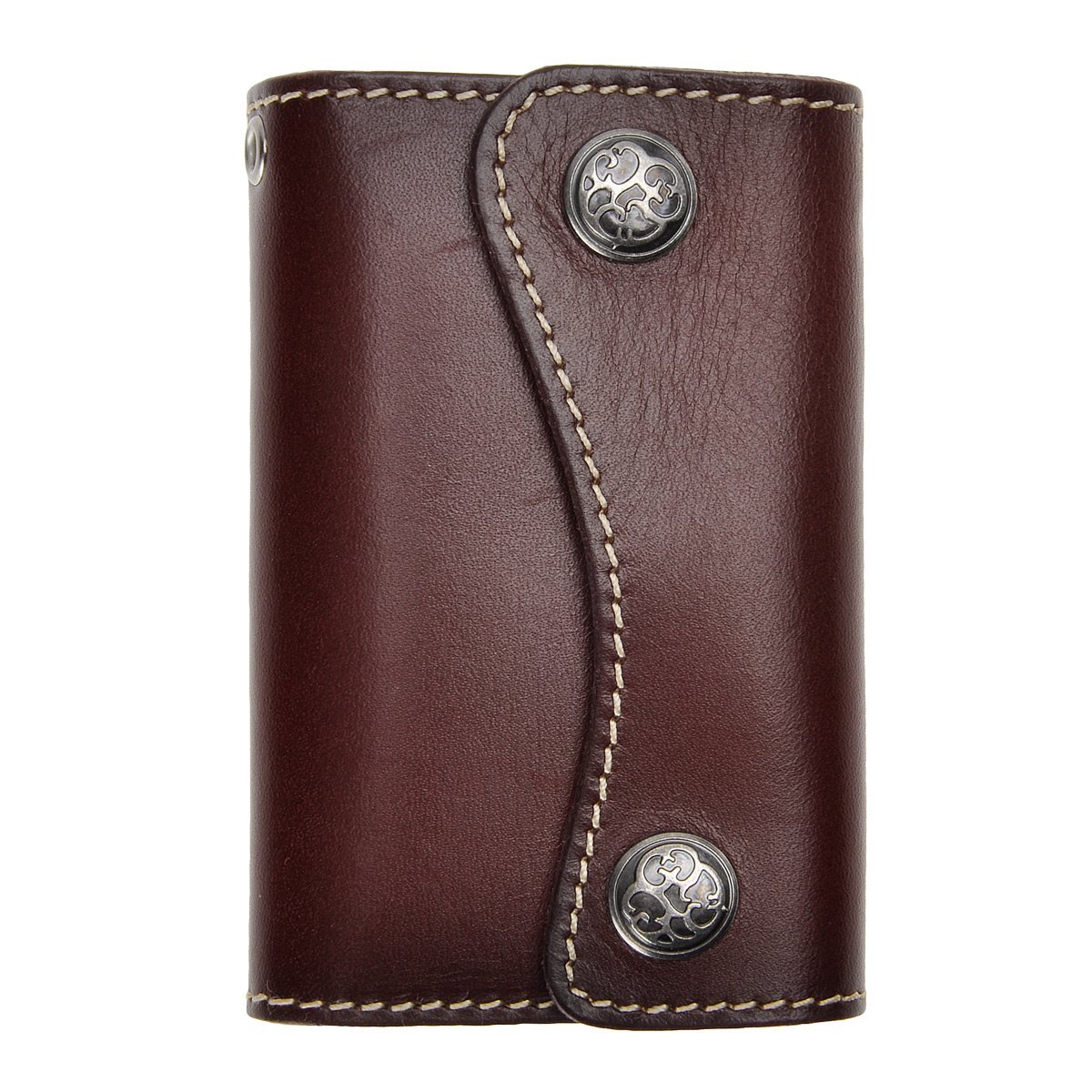 ZLYC Genuine Leather Keychain Key Wallet 6 Hook Button Closure Key Holder Case with Card Holder