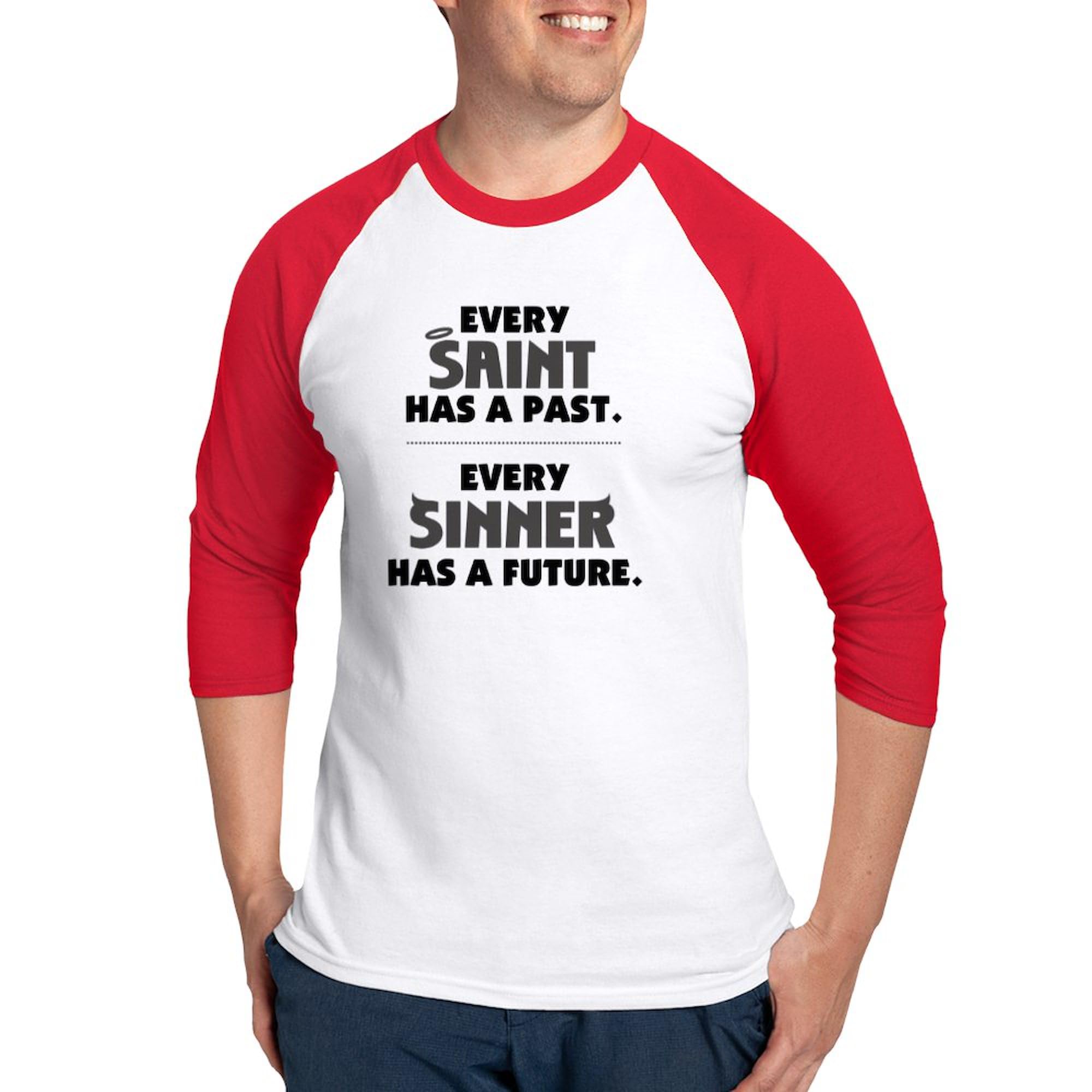 CafePress Every Saint Baseball Jersey Men's Cotton Baseball Jersey, 3/4 Raglan Sleeve Shirt Red/White