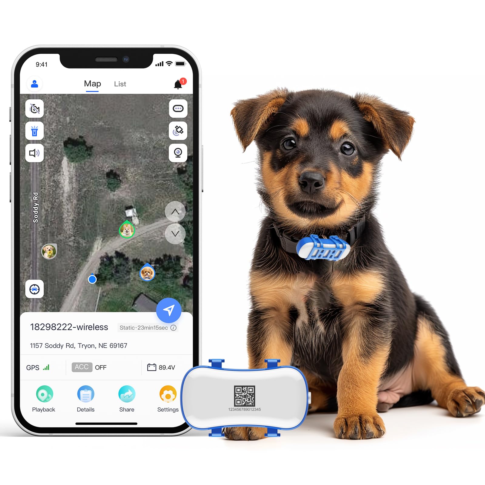 wanwaytech GPS Tracker for Dogs, Pet GPS Location, Unlimited Range, Waterproof, Smart Pet Activity Tracker