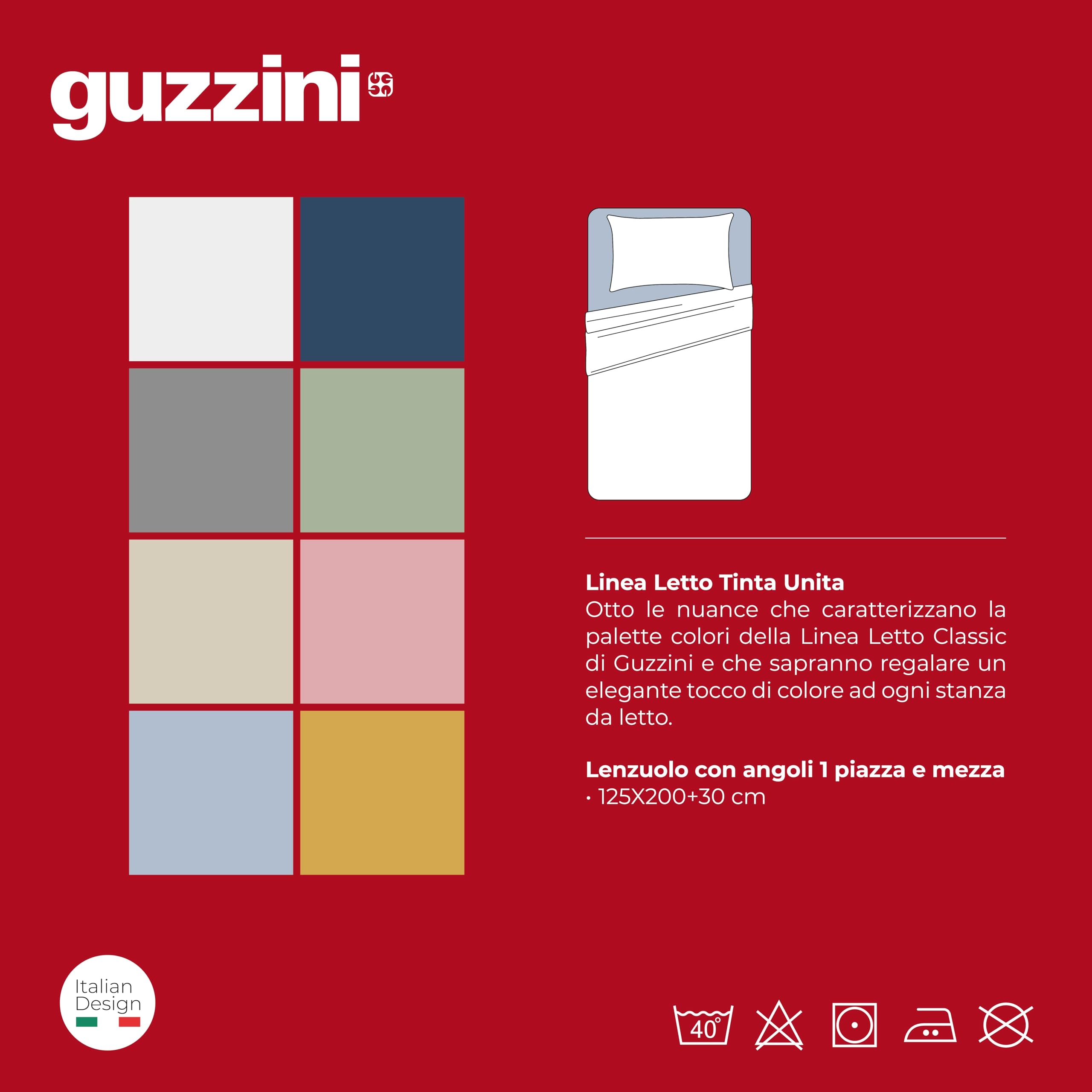 GUZZINI Classic - Lenzuolo con Angoli Una Piazza e Mezza 125x200 Sotto, 100% Cotone Percalle Certificato OekoTex Fresco e Traspirante, Coprimaterasso Una Piazza e Mezza con Angolo Elastico Alto 30 cm