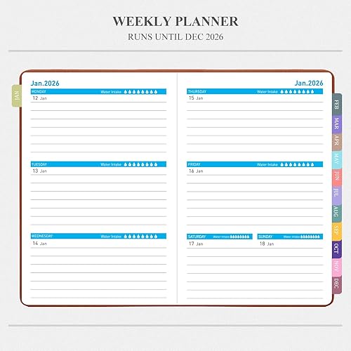 Vista 4 de Tiankool Agenda 2026, enero 2026 - diciembre 2026, agenda semanal y mensual con calcomanías, cierre elástico, bolsillo interior, esquina redonda