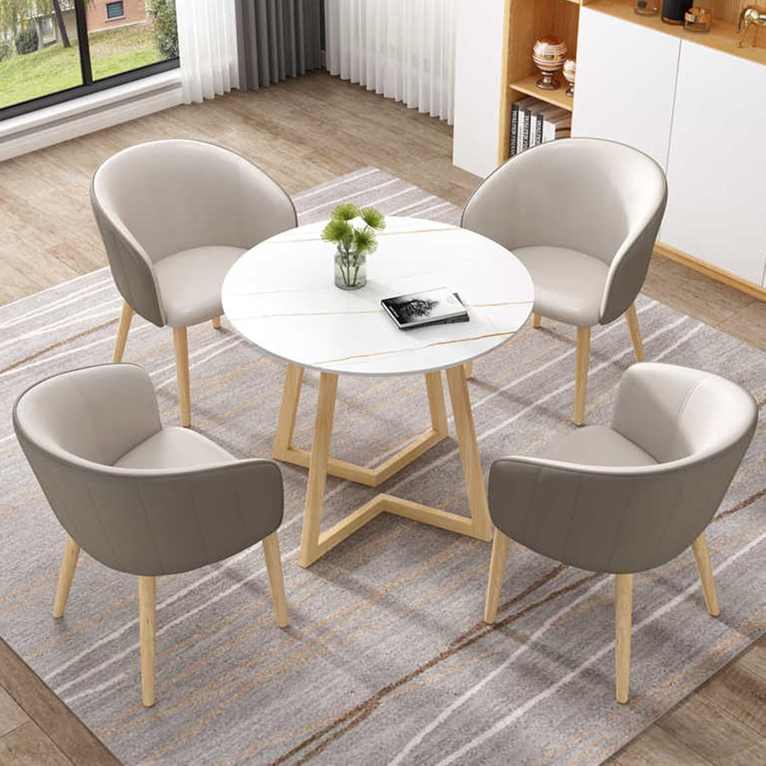 Office Reception Room Club Table, Negotiation Reception Tables and Chairs, Dining Table Soft Backrest Seat, Modern Style Furniture, for Balcony Meeting Room Cafe(Beige)