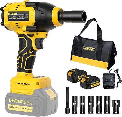 Miniatura 9 de Devonic - Llave de impacto inalámbrica, 330 pies-libras (450 N.m), llaves de impacto de potencia sin escobillas de 21 V, pistola de impacto de alto