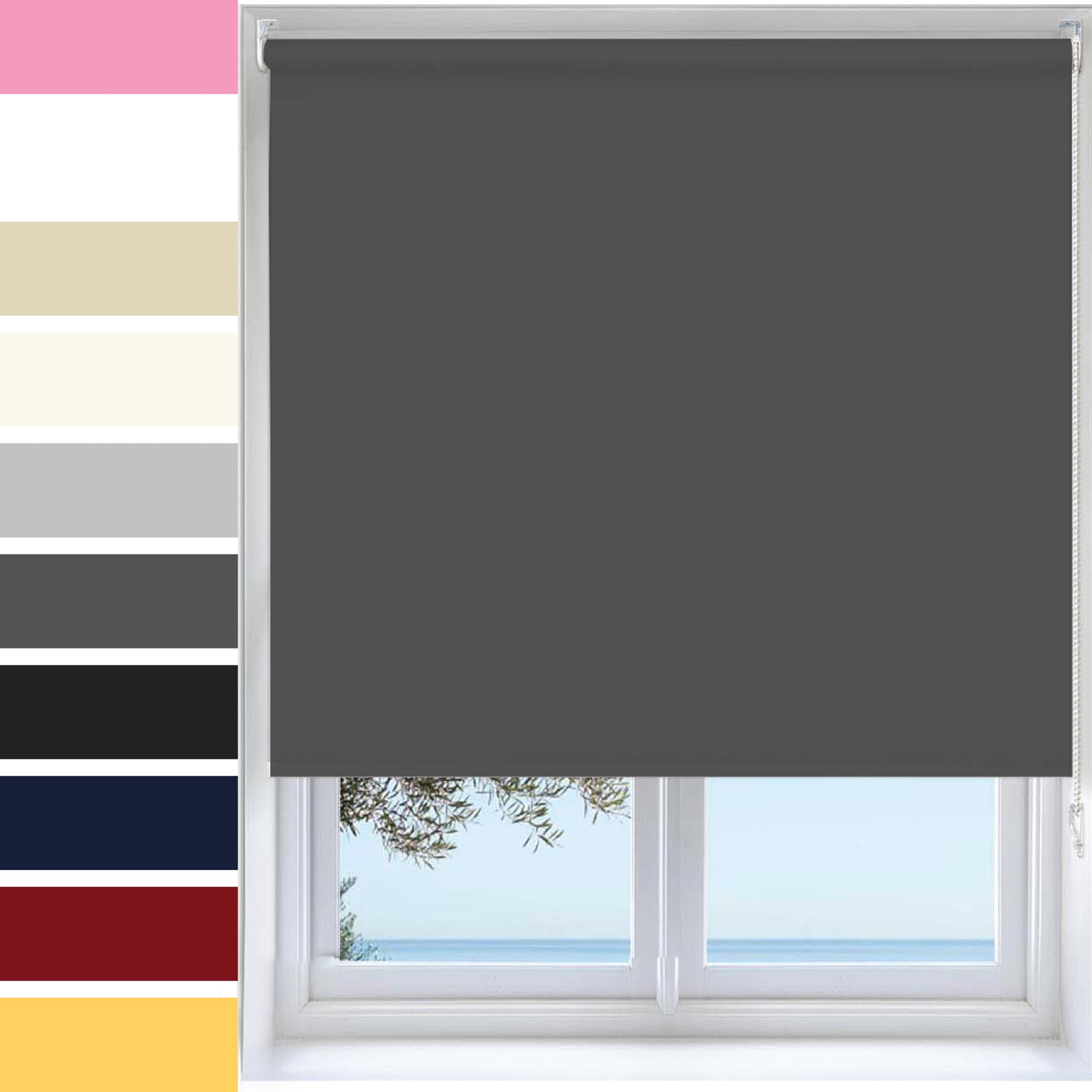 Ev Dekor Roller Blinds - Grey 60 Width 165 cm Drop, Thermal Blackout Roller Blind Trimmable Insulated UV Protection Child Safe Easy Fit Home Office Window Blinds — image 1