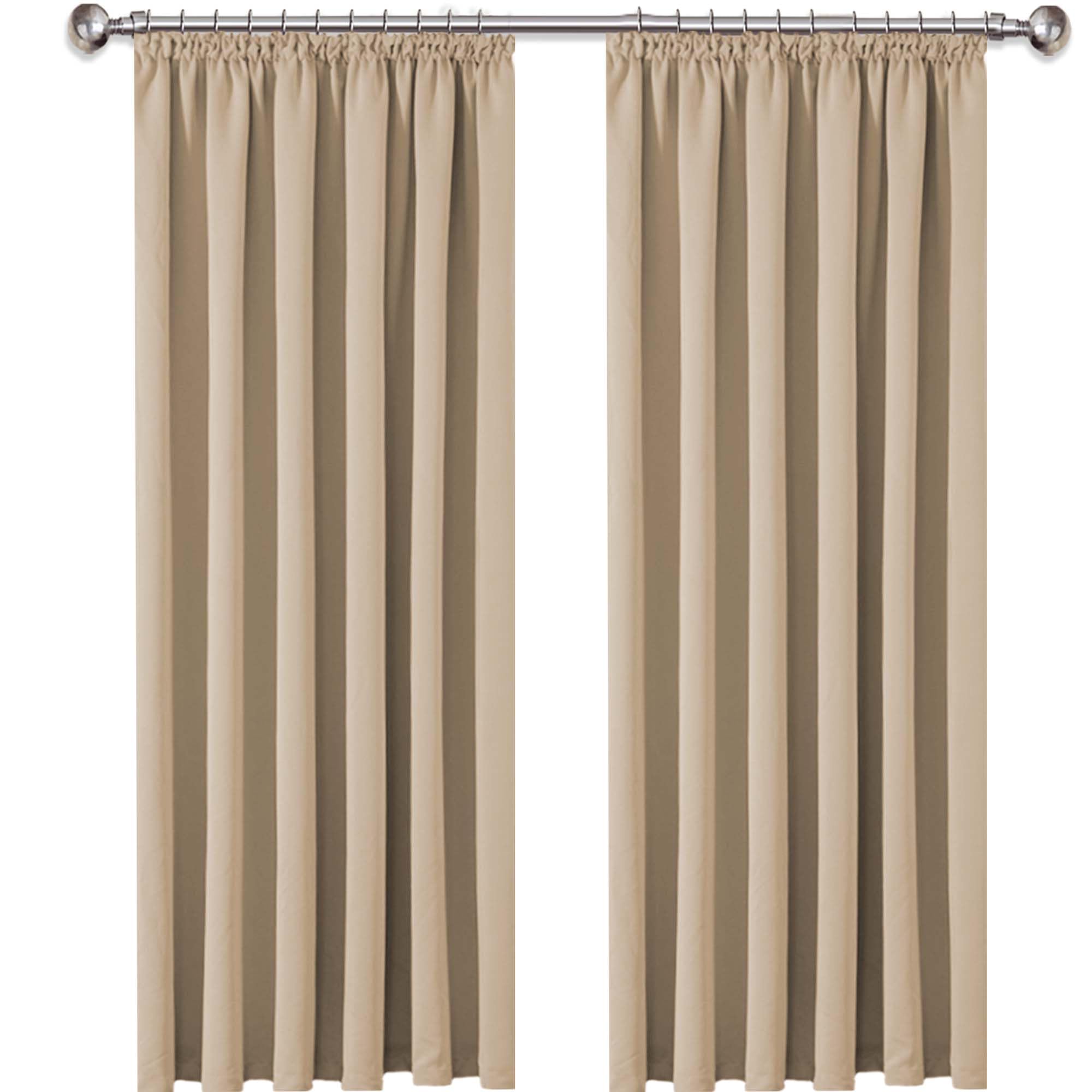 Ameha Cream Pencil Pleat Blackout Curtains For Living Room 66X90 Inch Thermal Insulated Extra Long Curtain Pair Panels With Tiebacks