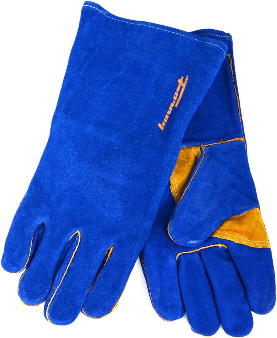 Forney 53423 Leather Heavy Duty Men's Welding Gloves with Reinforced Thumb, X-Large, Blue/Gold