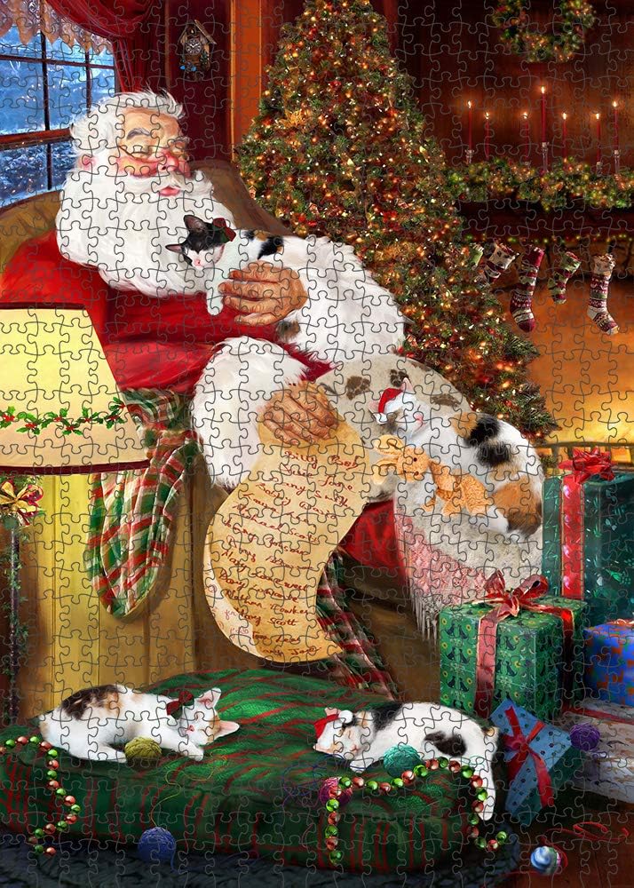 Santa Sleeping with Japanese Bobtail Cats Jigsaw Puzzle for Adults - Animal Printed Interlocking Puzzle Game Artwork - Gift for Dog Lover's -1000 Pcs 29.5"x19.7"