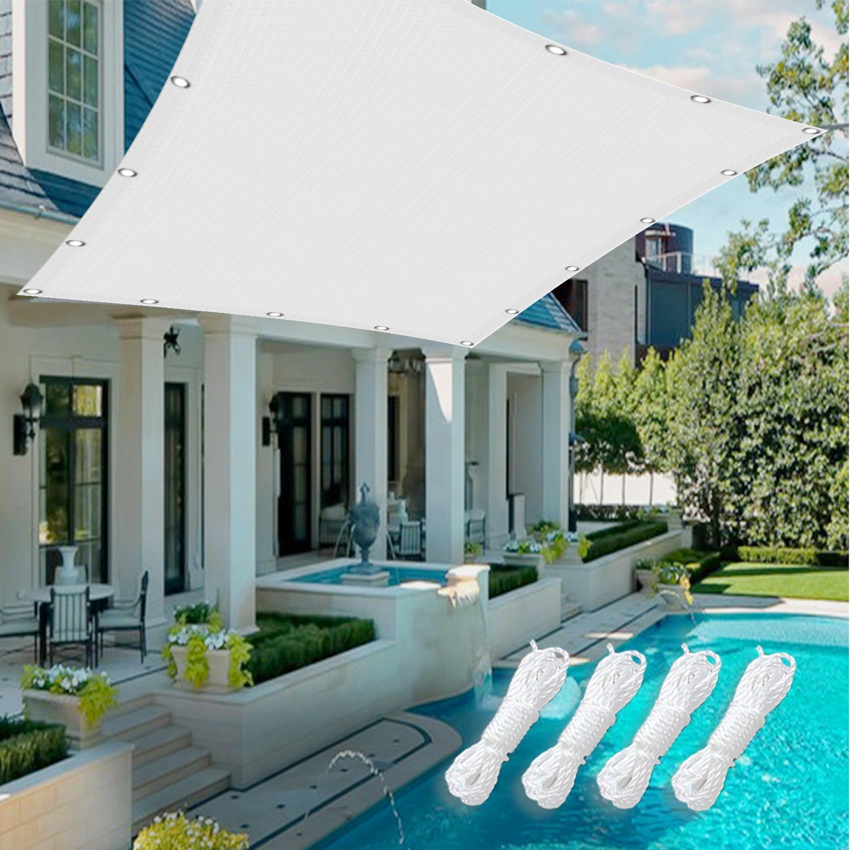 Toile d'ombrage 2.1 x 3 m blanche imperméable pliable pour camping